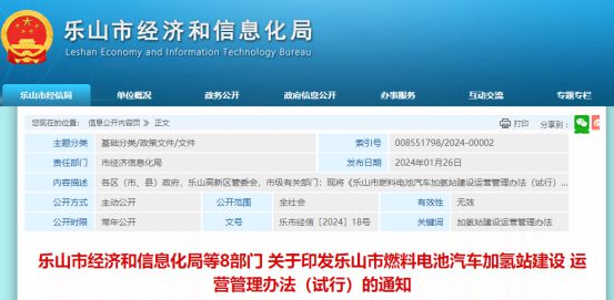 四川樂(lè )山市發(fā)布加氫站建設運營(yíng)管理辦法(圖1)